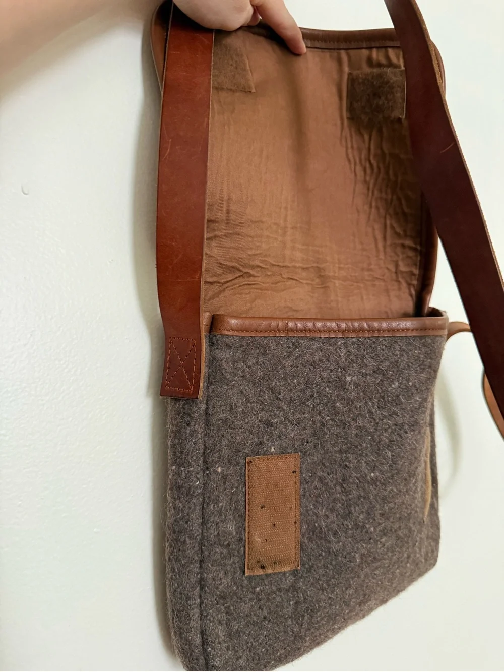 Wool Crossbody Bag with Burgundy Stripe